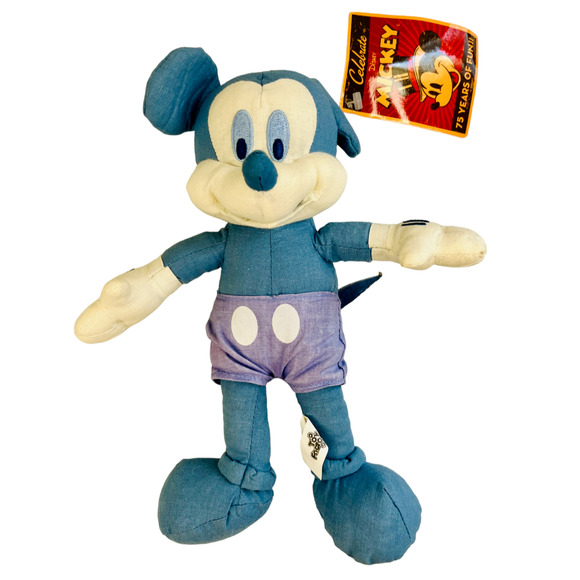 Blue Mickey Mouse Plush Toy Factory Celebrate 75 Years of Fun Disney 10" New NWT - Picture 2 of 16